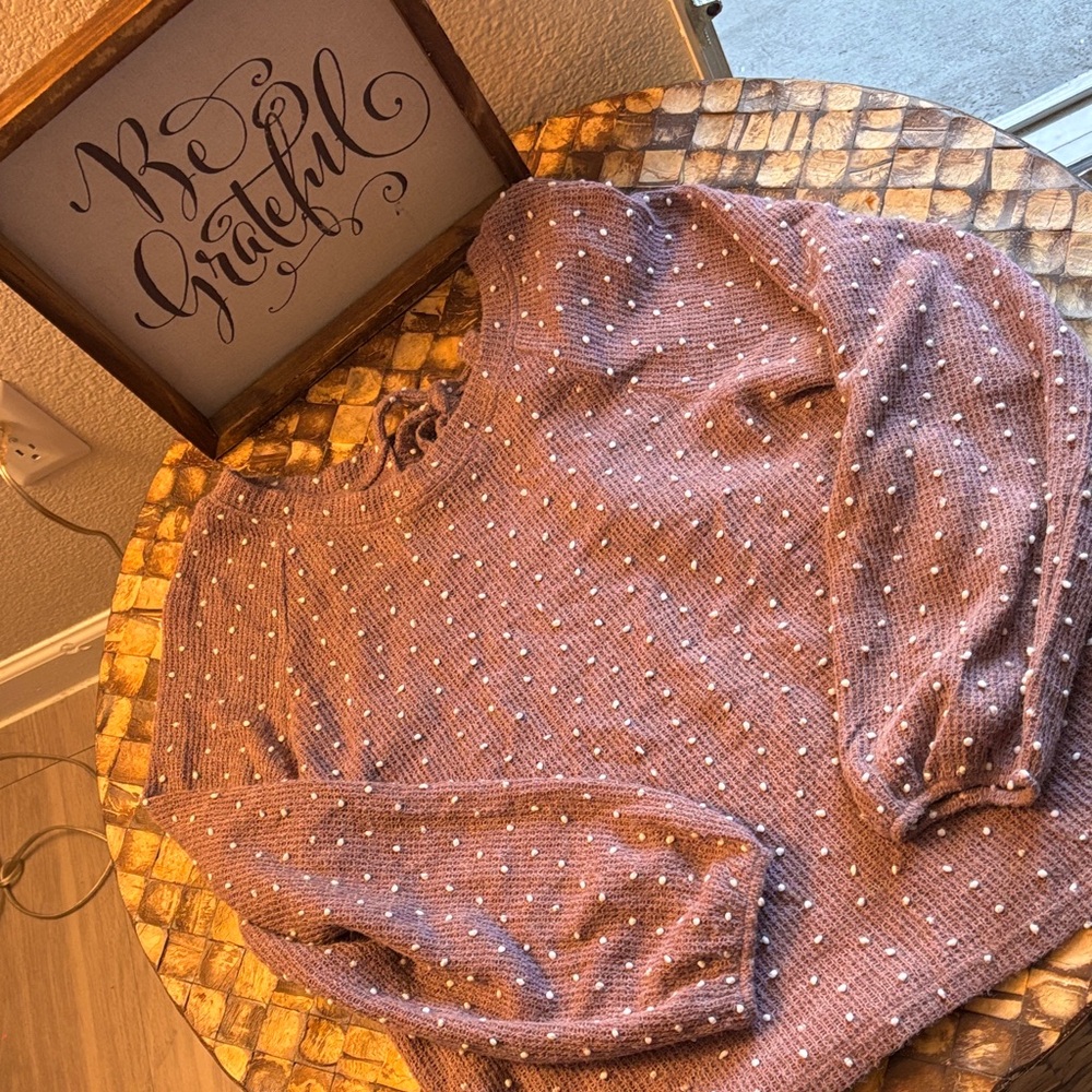 Flower and feather  Polka Dot Sweater - Mauve